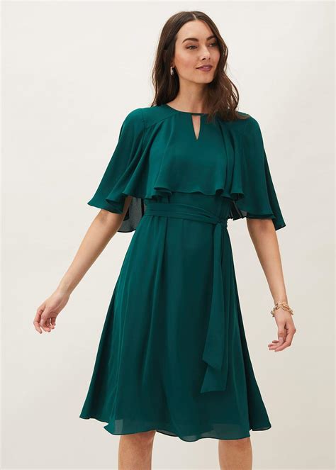 Womens Phase Eight Dresses | Alexia Double Layered Fit And Flare Belted Dress Forest - Phase ...