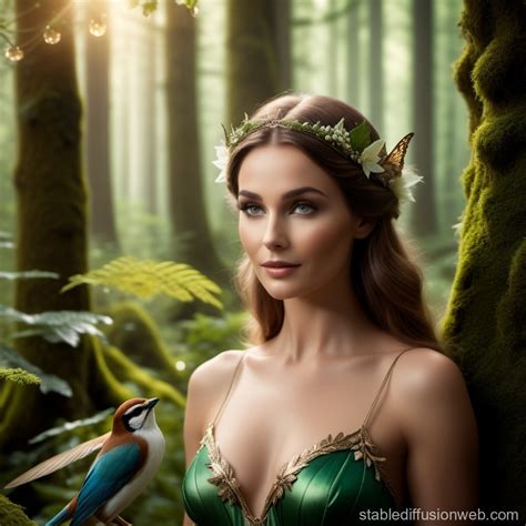 Fairy Woman Surrounded by Forest Animals | Stable Diffusion Online