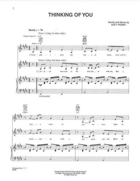 Katy Perry Thinking Of You Sheet Music Downloads