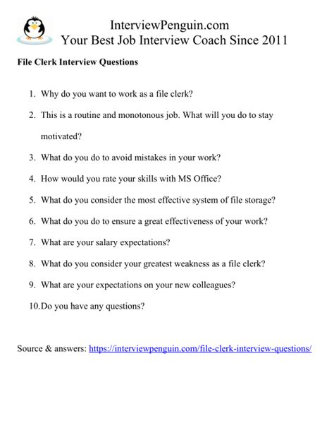 Top 10 File Clerk Interview Questions & Answers