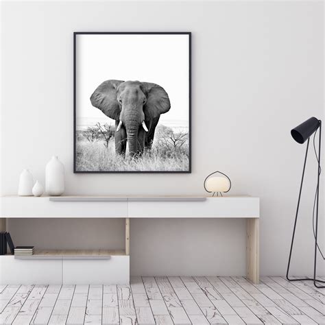 Elephant Print Black and White Printable Wall Art Digital | Etsy