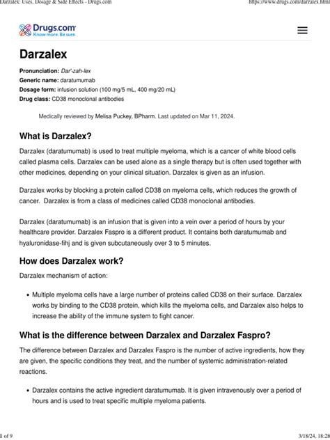 Darzalex Uses, Dosage & Side Effects - Drugs.com | PDF | Dose (Biochemistry) | Chemistry