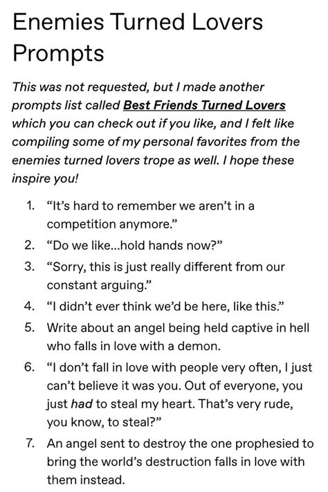 From Enemies to Lovers: Writing Prompts