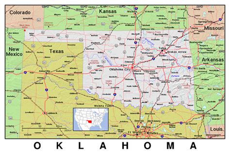 Detailed map of Oklahoma state with relief | Vidiani.com | Maps of all countries in one place