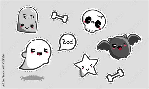 Cute halloween kawaii stickers Stock Vector | Adobe Stock