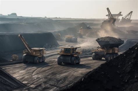 Open-pit Coal Mine with Massive Mining Trucks and Equipment in the ...