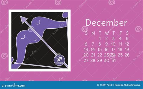 December 2020. Calendar. Zodiac Sign: Sagittarius. Vector Horoscope. Astrological Calender ...