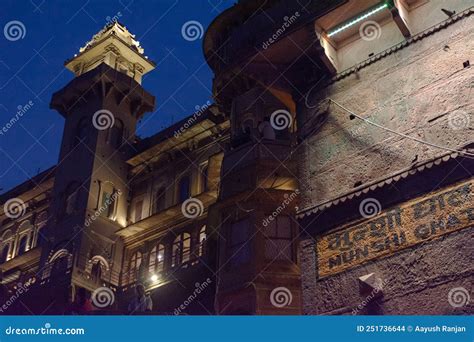 Varanasi Ghats at Night , Munshi Ghat at Night Editorial Stock Image ...