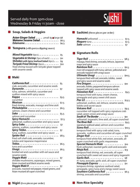 Pier 22 Sushi Menu | Sushi | Foods