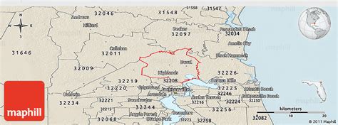 Shaded Relief Panoramic Map of ZIP Code 32218