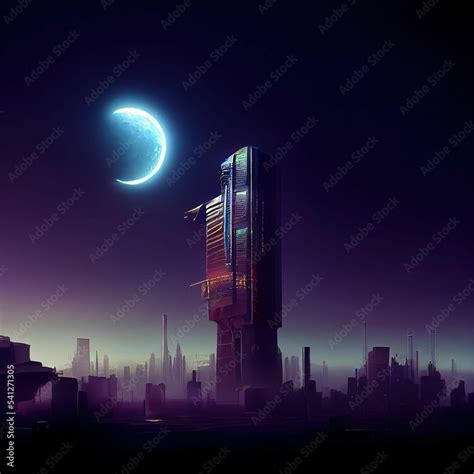 Digital render of a futuristic dystopian demolished cyberpunk city at ...