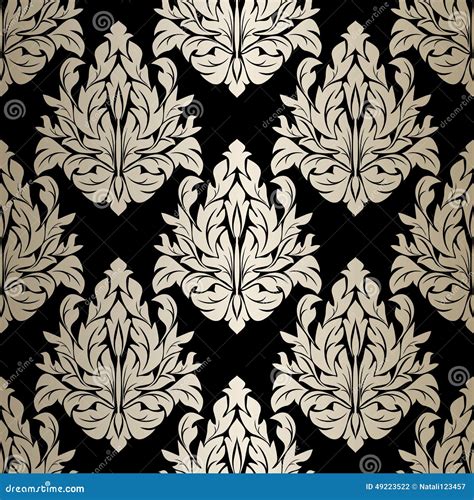 Seamless Damask Wallpaper - Silver Ornament on Black. Stock ...