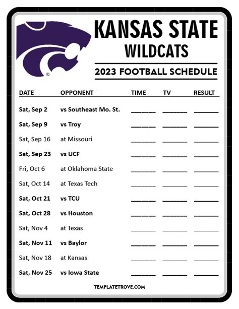 Printable 2023 Kansas State Wildcats Football Schedule