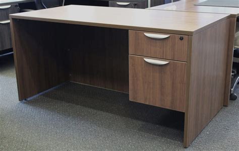 Performance Furnishings Single Pedestal Desk 30 x 60 Desk, "Modern Walnut" - Laber's Furniture