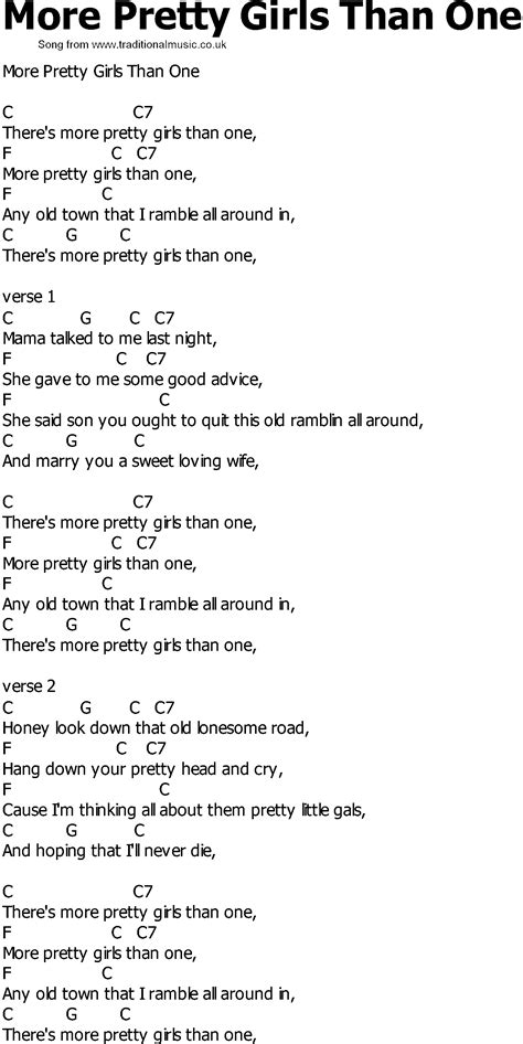 Old Country song lyrics with chords - More Pretty Girls Than One