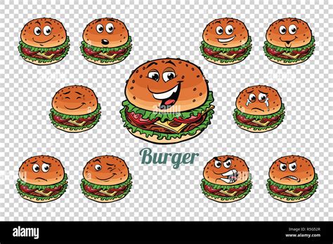 Burger fast food emotions characters collection set Stock Photo - Alamy