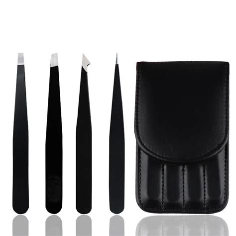 4 PC Stainless Steel Eyebrow Tweezer Set Hair Plucker Removal Hair ...