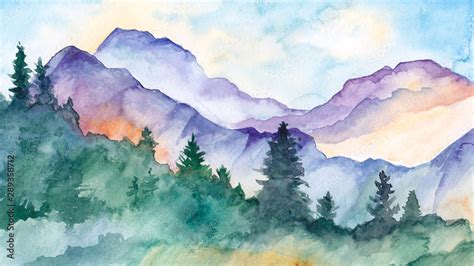 Watercolor Mountains Landscapes