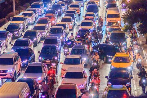 Bangkok, Thailand - January 30, 2017: View of Traffic Jam at Night in Sathorn Road, Sathorn ...