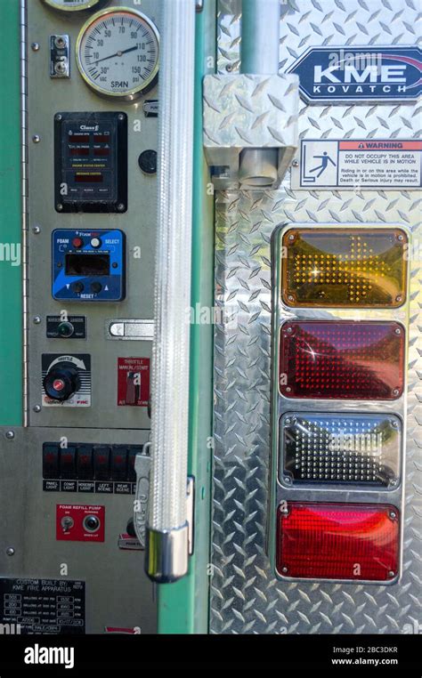 North Bend, Washington - July 1, 2014: Controls and warning lights on ...