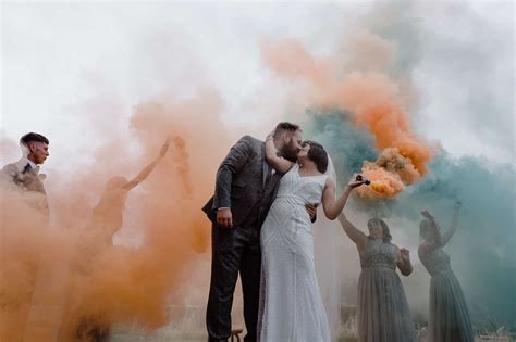 Our Favourite Smoke Bomb Wedding Photography - Tower Hill Barns