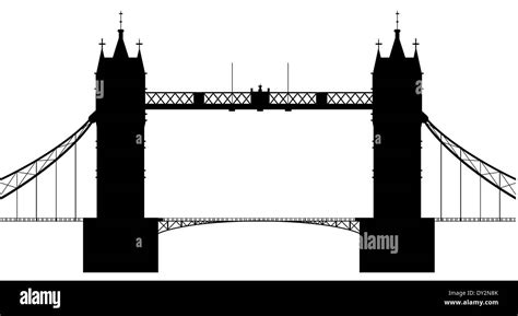 A silhouette of London Tower Bridge isolated over a white background ...