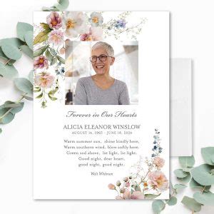 Printable Funeral Memorial Cards with Custom Poem and Photo