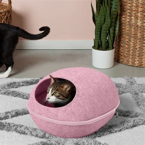 FurHaven Oval Felt Cubby Cat Bed with Paw Cut-Out, Small, Light Pink ...