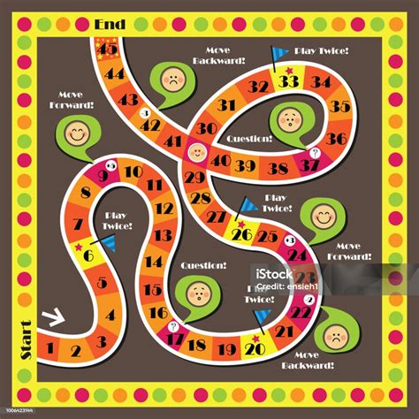 Snakes And Ladders Board Game Ular Tangga Mulai Selesai Ilustrasi Stok ...