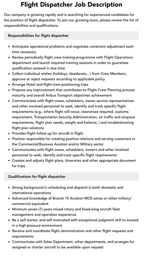 Flight Dispatcher Job Description | Velvet Jobs