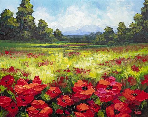 Poppy Flower Field Painting