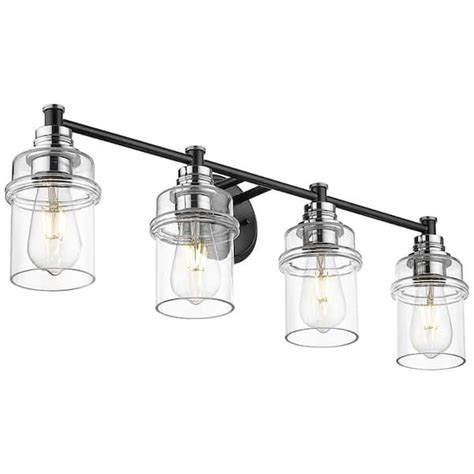 ZACHVO 31 in. 4 Light Chrome and Black Vanity Light with Clear Glass ...