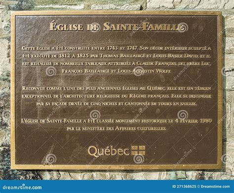 Commemorative Plaque Of Church Of Sainte Famille De-l`ile-d`Orleans ...