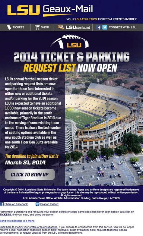 LSU - Football ticket and parking request list Lsu Tigers Football ...