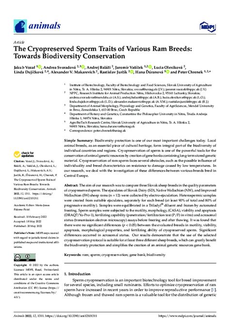 (PDF) The Cryopreserved Sperm Traits of Various Ram Breeds: Towards Biodiversity Conservation