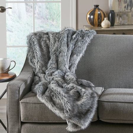 Laraine Dark Grey and Light Grey Streak Faux Fur Throw Blanket - Walmart.com