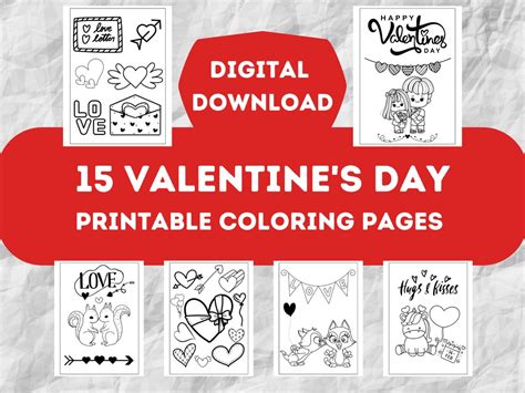15 Valentines Day Coloring Pages, Kids Activity, Children Coloring Book ...