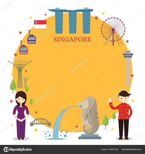 Singapore Landmarks, People in Traditional Clothing, Frame — Stock Vector © muchmania #156971522