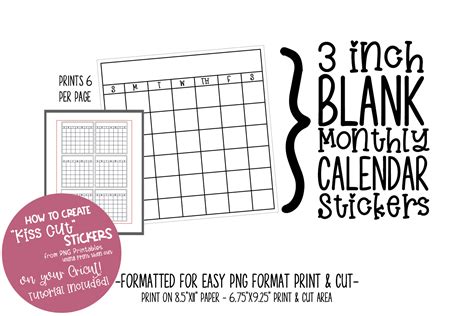 Printable Stickers Set - 6 mini blank calendar stickers (240771) | Digital | Design Bundles