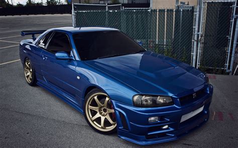 Download wallpapers 4k, Nissan Skyline, tuning, Nissan GT-R, R34, blue Skyline, Nissan ...