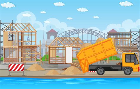 Cartoon scene of building construction site 7142245 Vector Art at Vecteezy