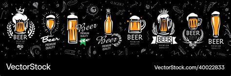 A set of logos with painted beer mugs Royalty Free Vector