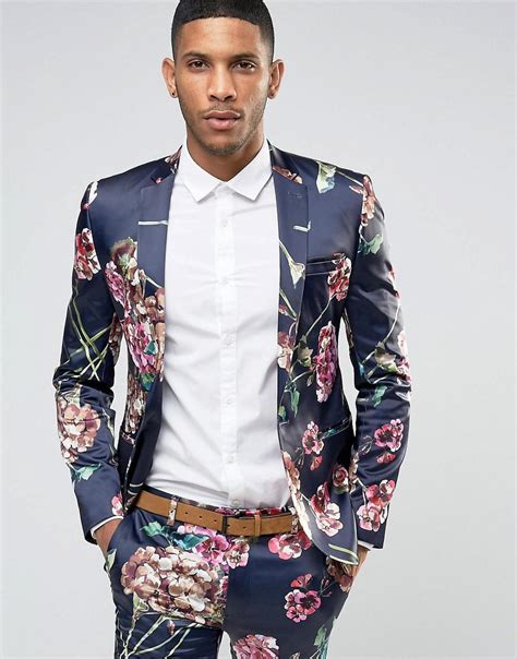 ASOS Super Skinny Suit Jacket In Navy Floral Print in Blue for Men | Lyst