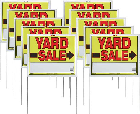 Sunburst Systems 3908 Yard U-Stake Yard Sale Sign, 22" x 14", 10 Pack, Yellow,Red,Black ...