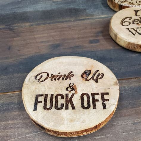 Inappropriate Offensive Funny Coaster Set Rustic Natural | Etsy