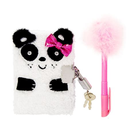 Kids Fluffy Panda Lock Diary with Pen | Claire's US