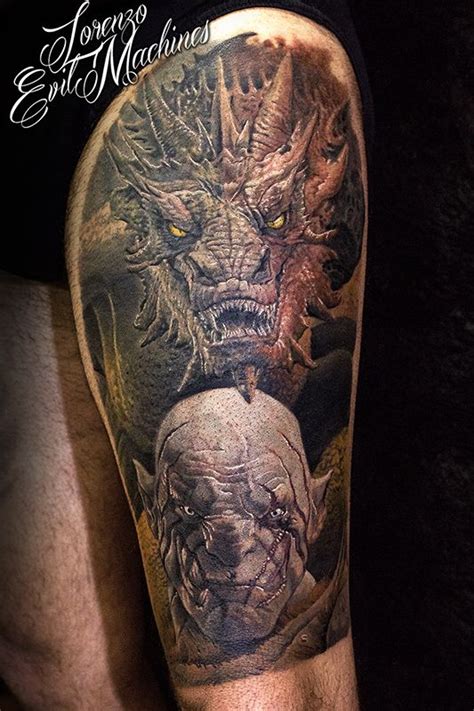 Lorenzo Evil Machines | Hobbit tattoo, Smaug tattoo, Dragon tattoo