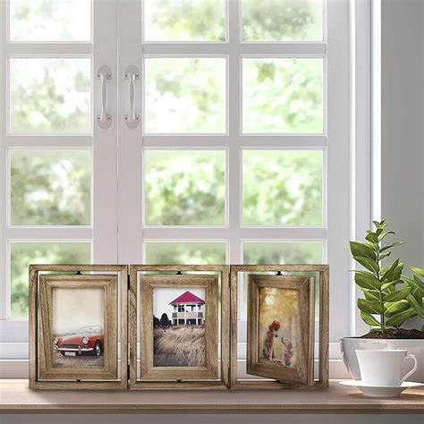 Latitude Run® 4X6 Picture Frame Rustic Wood Hinged Folding Triple ...