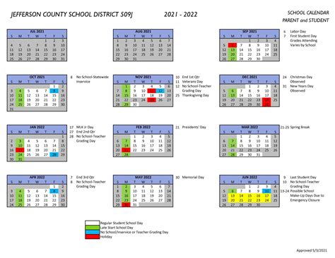 School District Calendar | Jefferson County School District 509J