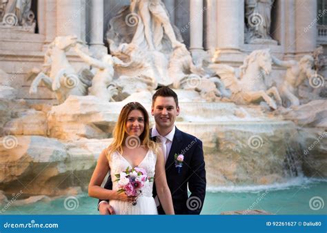 Bride and Groom Wedding Poses in Front of Trevi Fountain & X28;Fontan Stock Image - Image of ...